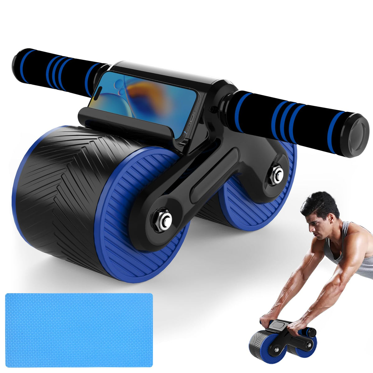 JJM Auto Rebound Exercise Roller Wheels - Ab Roller Fitness Equipment for Core Strength Training Home Gym Fitness Equipment with Kneeling Mat Accessories