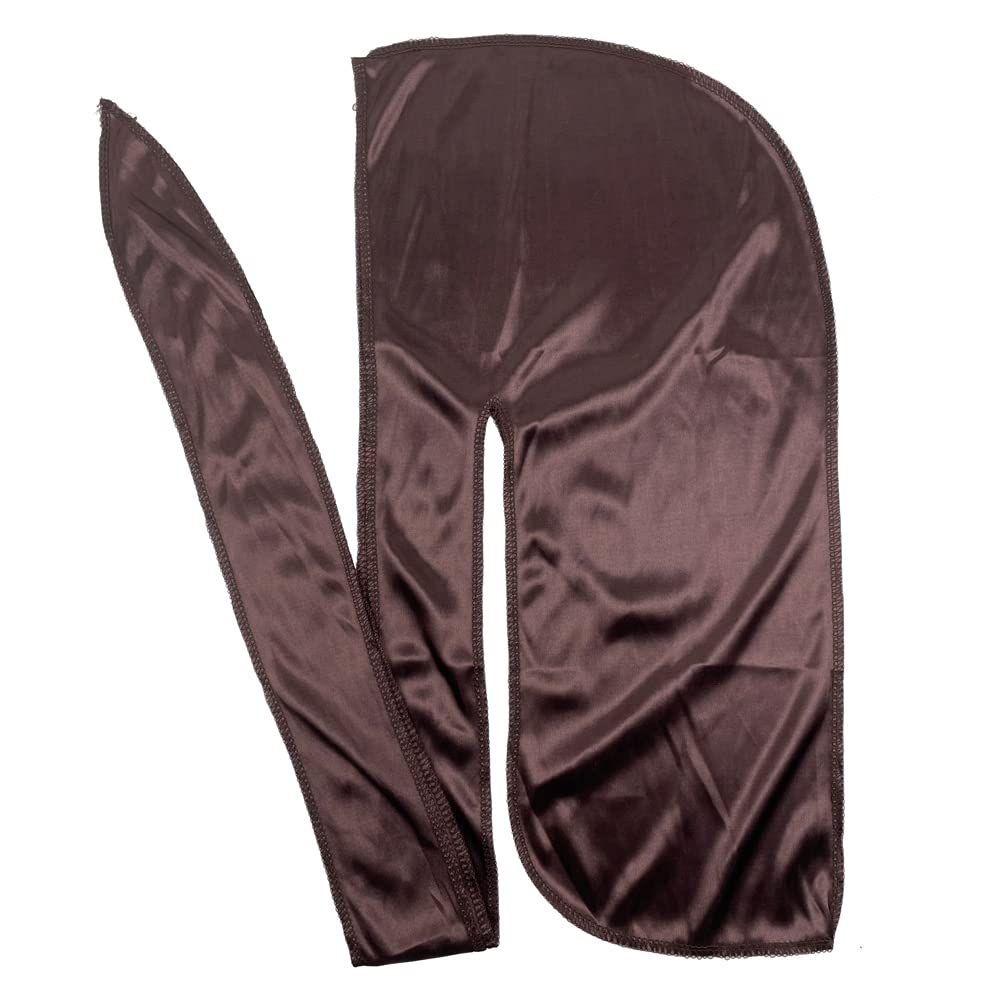 RAGBYB Men Silk Durag Long Straps Bandanas for Men Headwear Waves Cap (Brown)