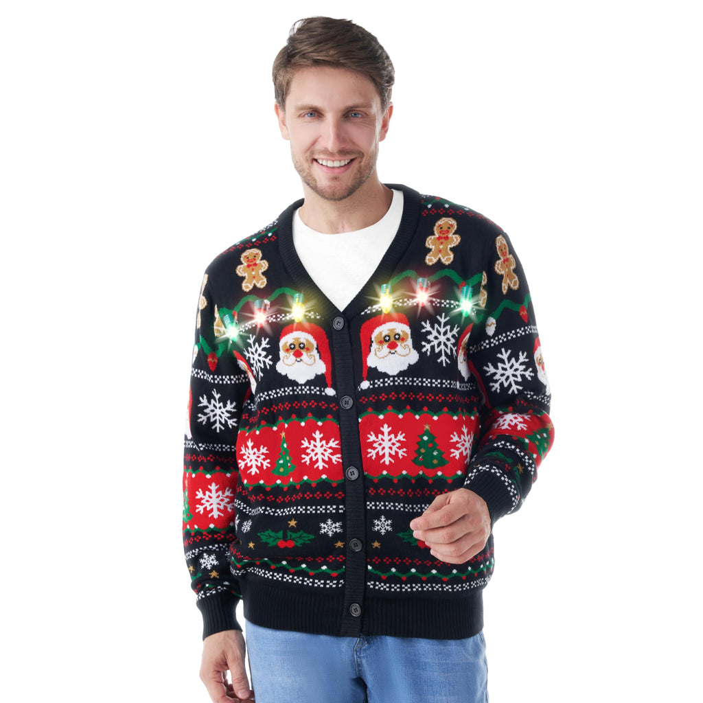 Twinkling Santa V-Neck Christmas Cardigan