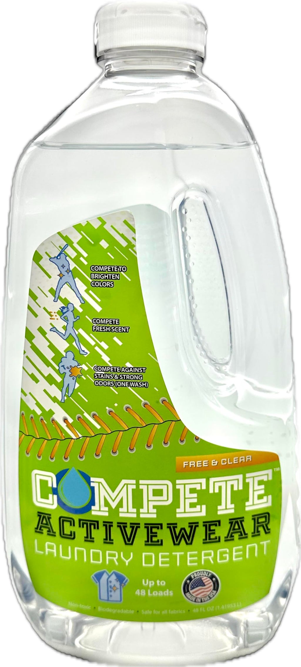 Compete Activewear Laundry Detergent (Free and Clear 48 oz.) - Sports Performance and Activewear Detergent for Workout Clothes/Apparel - Athletic Uniforms.