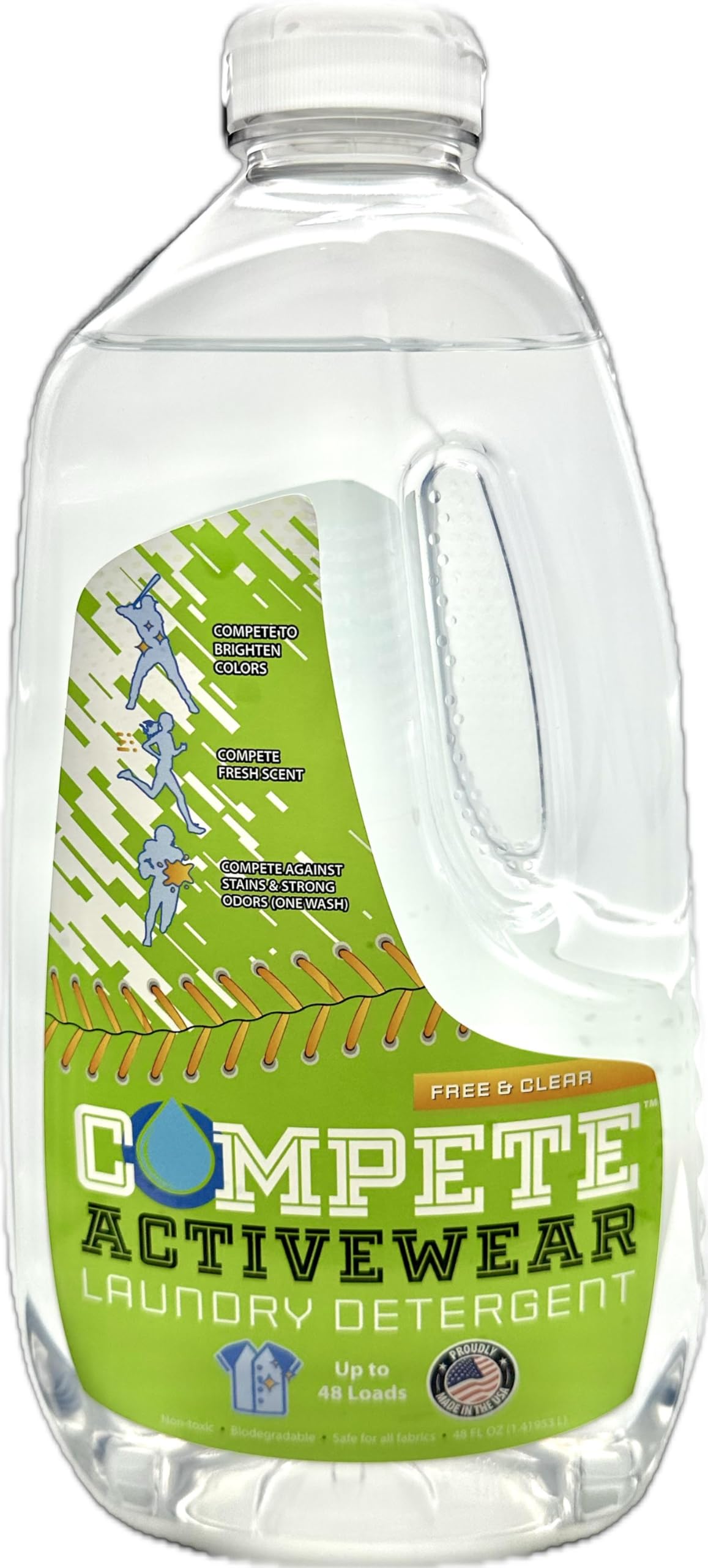 Compete Activewear Laundry Detergent (Free and Clear 48 oz.) - Sports Performance and Activewear Detergent for Workout Clothes/Apparel - Athletic Uniforms.