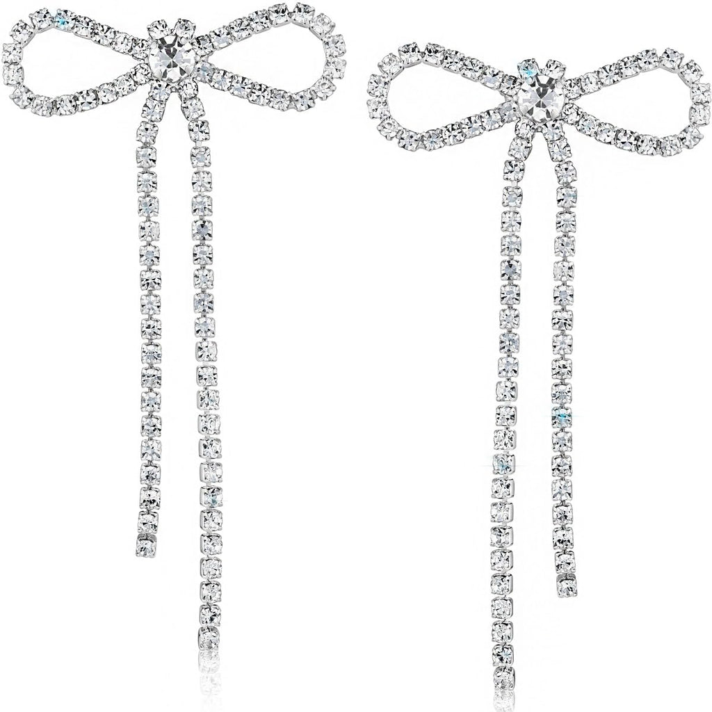 Sparkly Silver Bow Stud Earrings