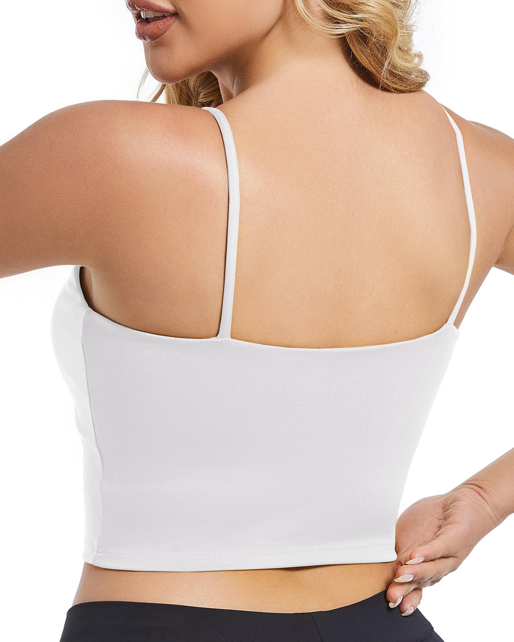 HHUQ Workout Tops for WomenLongline Padded Medium Support Sports Bras Tank Top for Running Yoga Fitness White