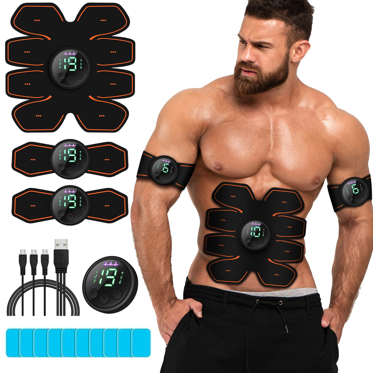 Grexemin ABS Stimulator Workout Equipment Ab Machine USB Rechargeable Gear for Abdomen/Arm/Leg Strength Training Equipment for Men
