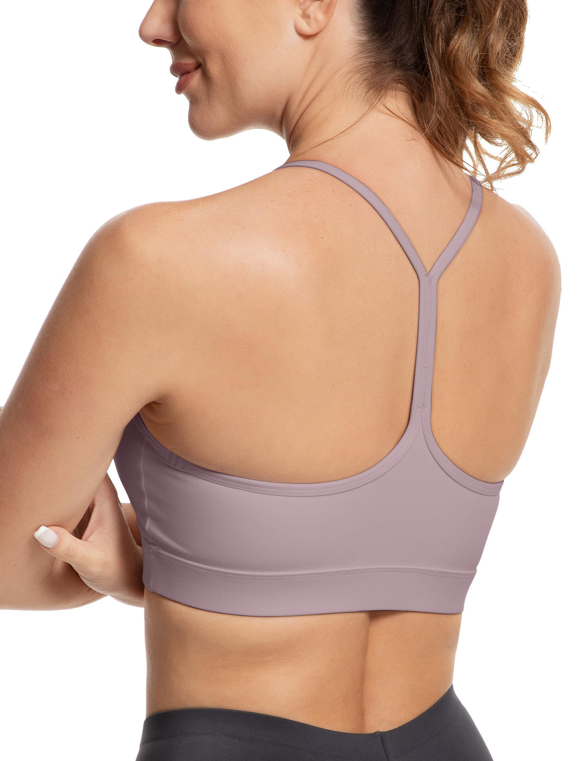 MathCat Y Back Sports Bra for Women Padded Racerback Sports Bra Tank Top Spaghetti Thin Strap Workout Yoga Bra Grey Purple