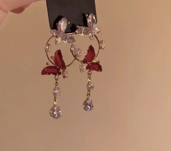 Chic Red Butterfly Drop Earrings