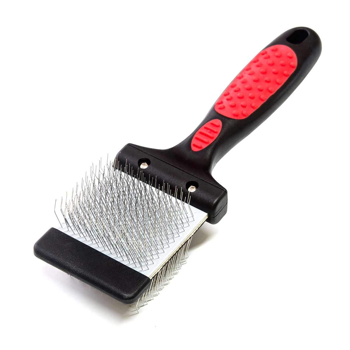 Ryans Pet Supplies Paw Brothers Double Sided Firm Flex Slicker Brush Professional Grade Angled Stainless Steel Pins Comfort Grip Flexible Head Small