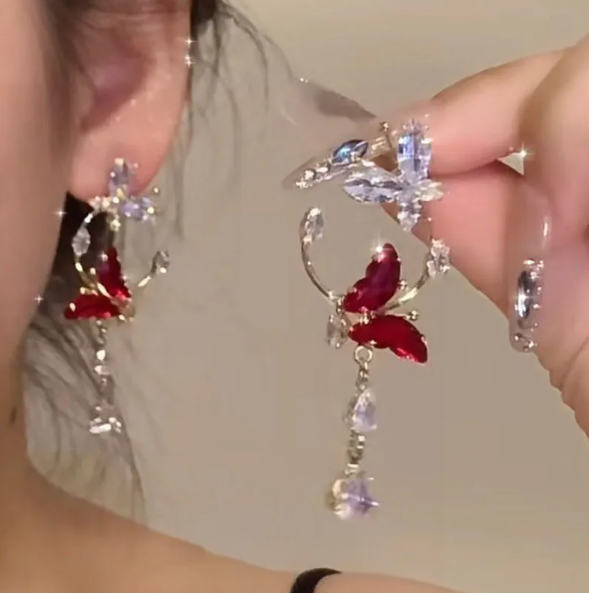 Chic Red Butterfly Drop Earrings