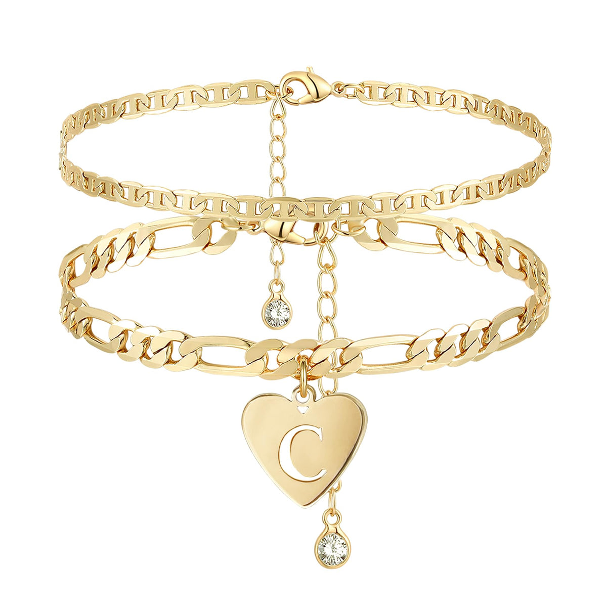 Gold Initial Layered Anklet Set