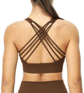 icyzone Sports Bras for Women - Activewear Strappy Padded Workout Yoga Tops Bra (Chestnut Brown XL)