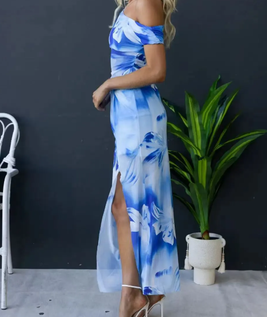 Asymmetrical Neckline Fishtail Dress
