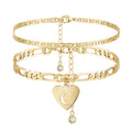 Gold Initial Layered Anklet Set