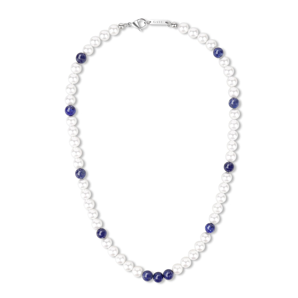 Men's Lapis & Pearl Beaded Necklace
