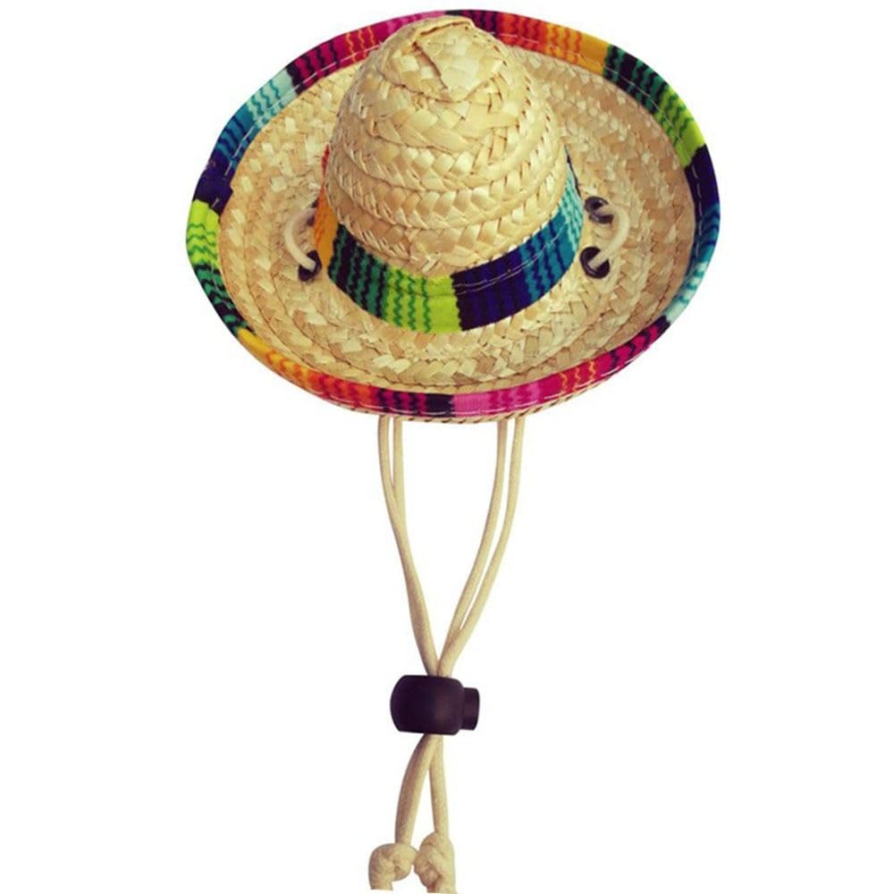Cute Mini Puppy Dog Cat Sunflower Straw Hat Woven Sun Hat Cap Mexican Sombrero Pet Supplies Cute Costume for Small Dogs and Cats Adjustable