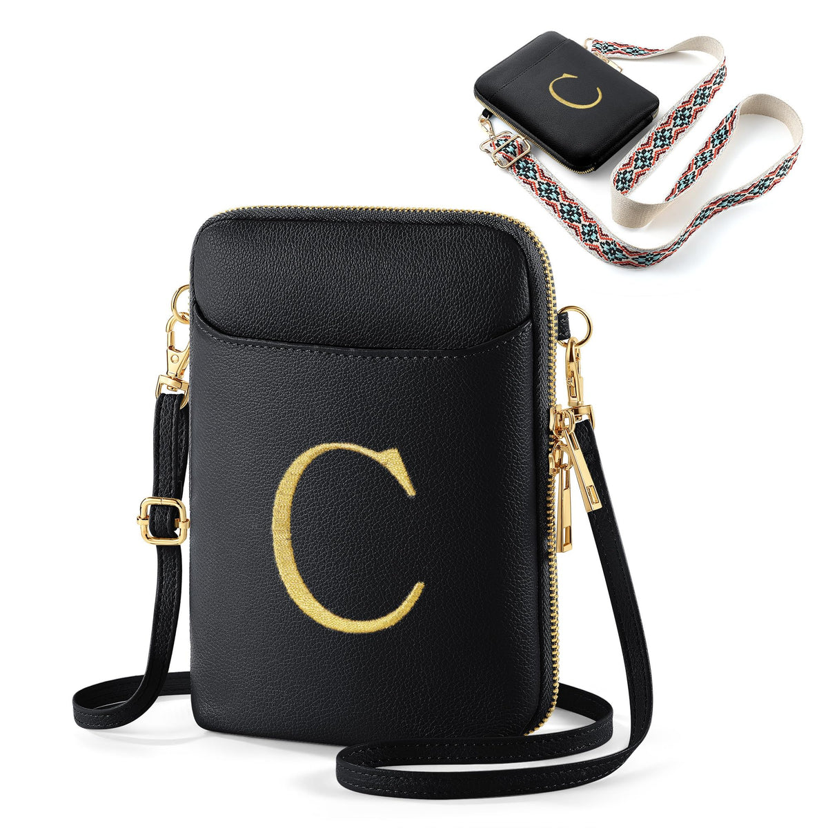 YOOLIFE Crossbody Bags for Women Personalized Gifts for Women Small Purses for Women Sling Bag for Women Black Leather RFID Blocking Cell Phone Wallet Women Girlfriend Sister Friend female Gifts C