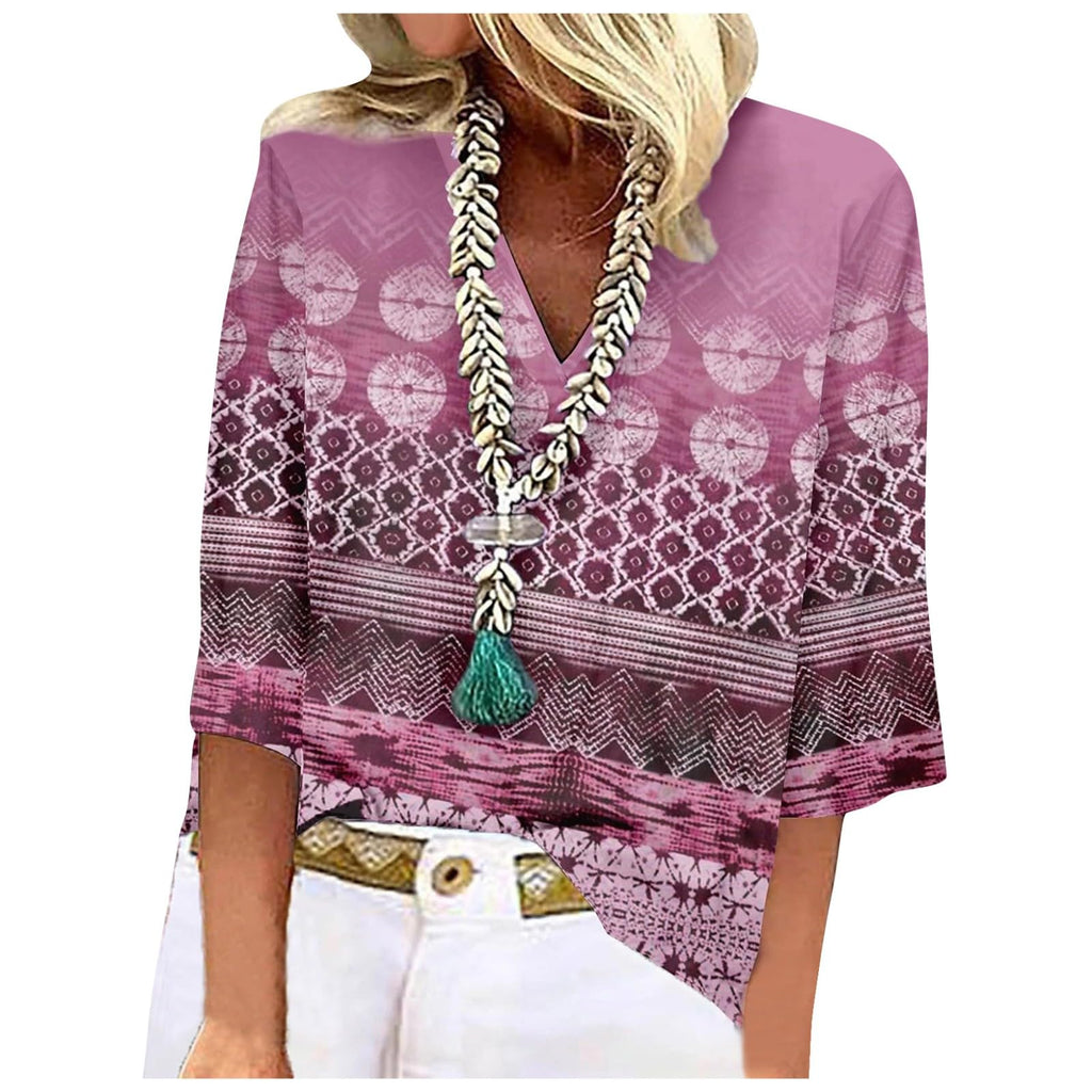 Chic Women's V-Neck Blouse - Hot Pink, Large