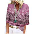 Chic Women's V-Neck Blouse - Hot Pink, Large