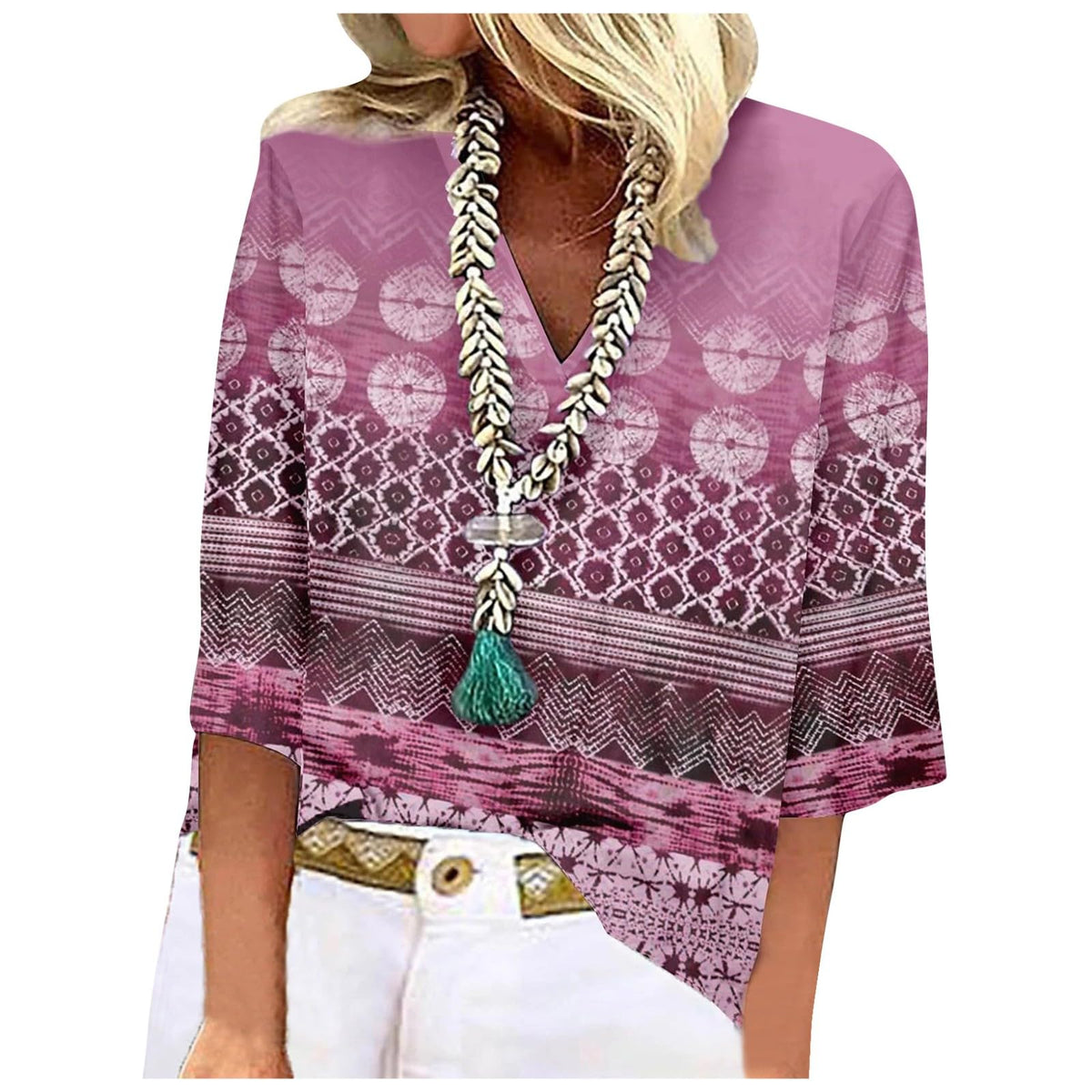 Chic Women's V-Neck Blouse - Hot Pink, Large