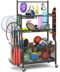 Mr IRONSTONE Garage Sports Equipment Organizer with Wheels Upgraded Thicker & Higher Garage Ball Storage Rack with Hooks and Baskets Rolling Garage Organizers and Storage Cart for Sports Gear Toys