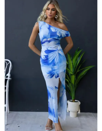 Asymmetrical Neckline Fishtail Dress