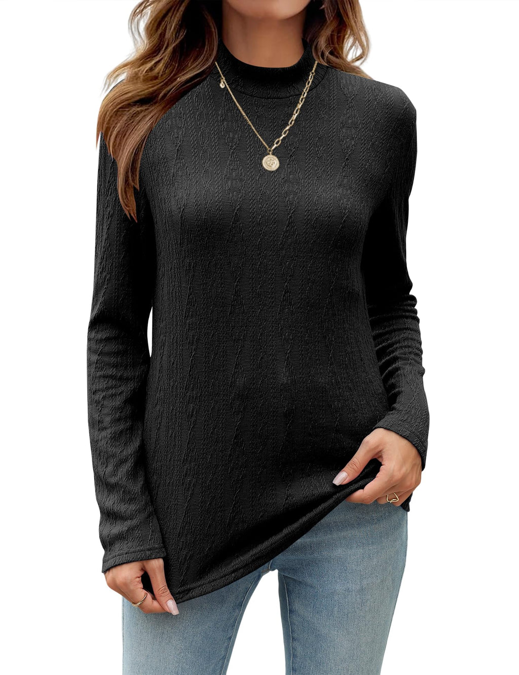 Bashafo Soft Knit Black Turtleneck - Women’s Lightweight Long Sleeve Top