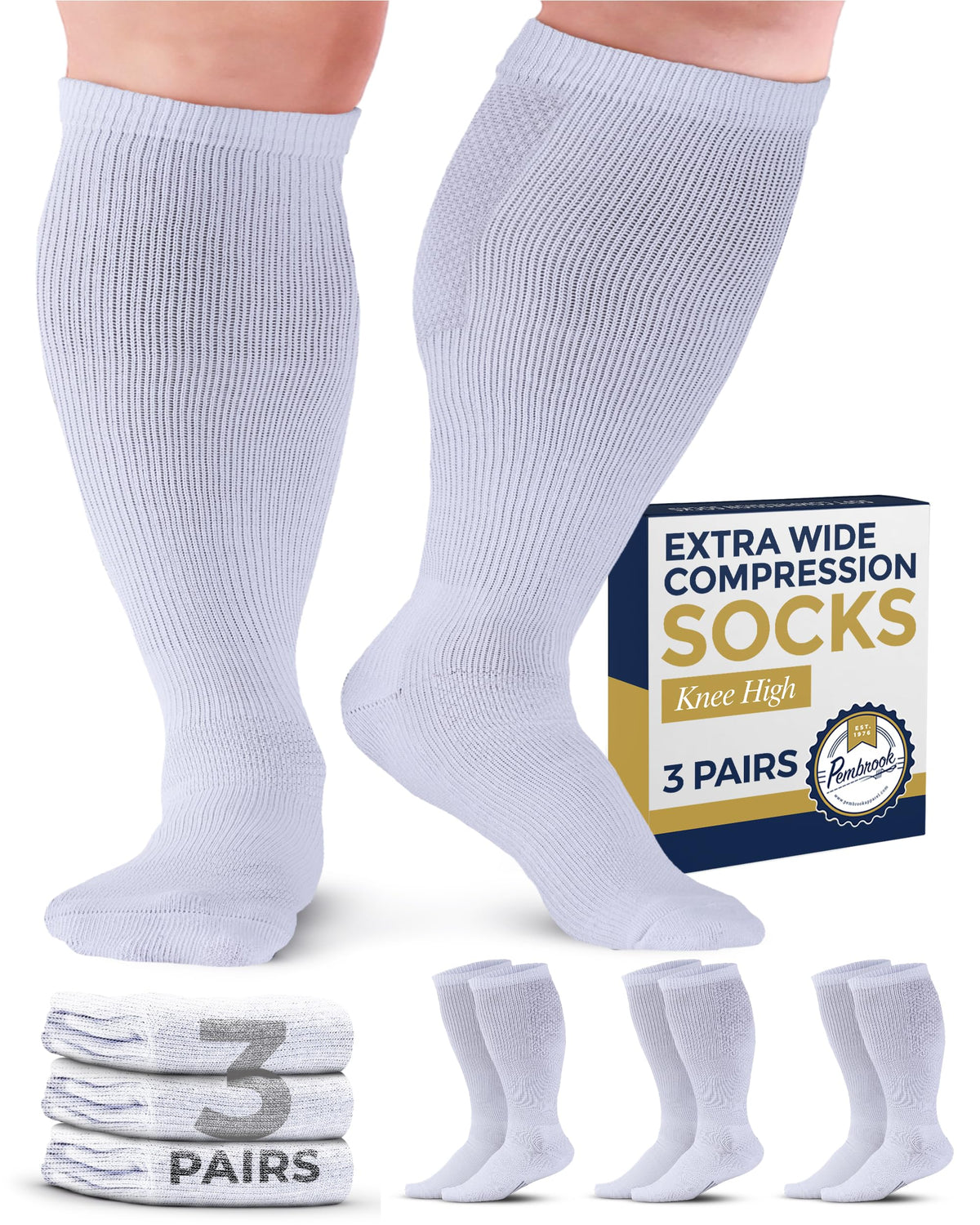 Pembrook Plus Size Wide Calf Compression Socks 3pk