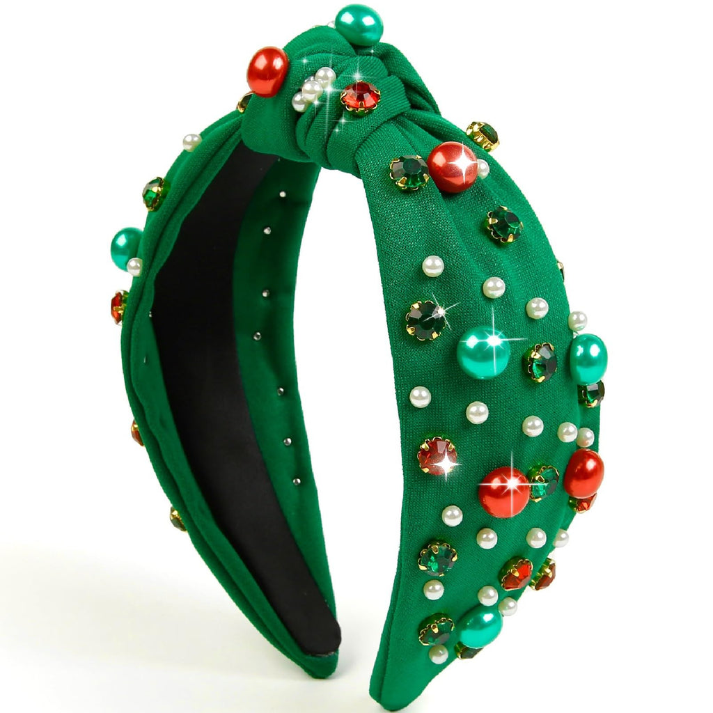 Christmas Headbands Christmas Hair Accessories Christmas Outfits Christmas Knotted Headbands with Pearls Rhinestones Holiday Head Band Festive Headpieces Christmas Gifts