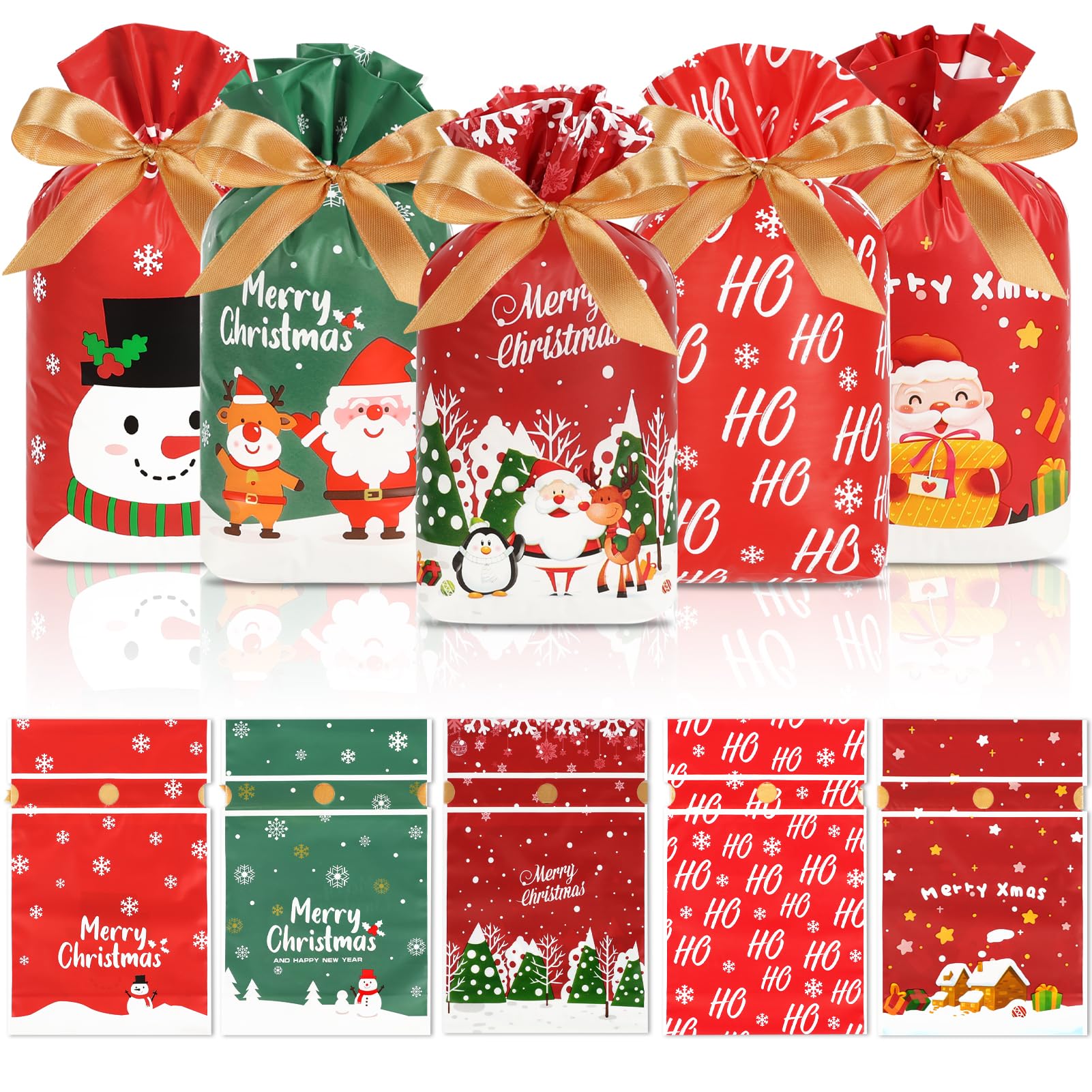 HRX Festive 50pcs Christmas Candy Bags with Drawstring