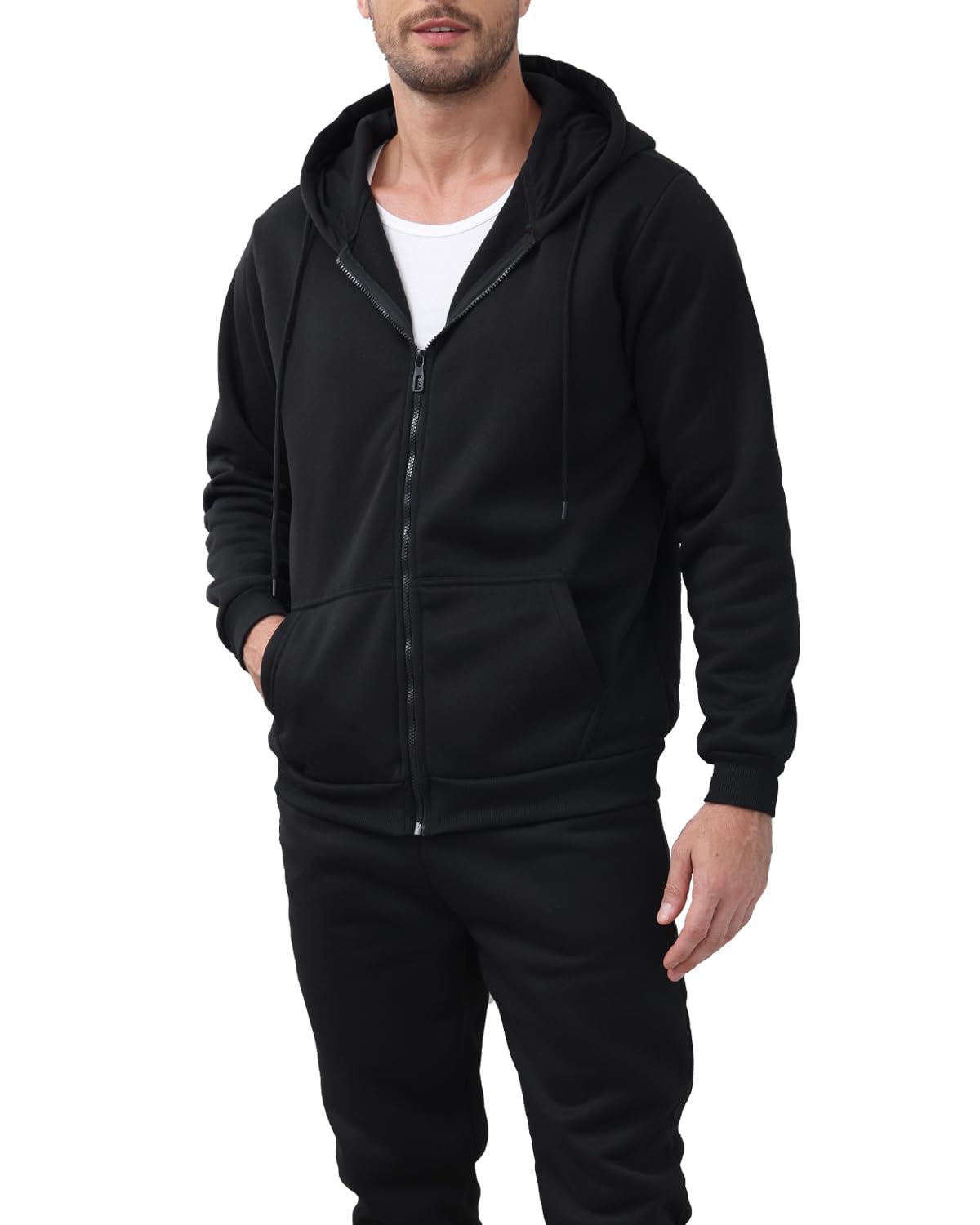 TUVEKE Black Mens Sweatsuit Casual Sweat Suits for Men 2 Piece Jogging Suits Sets Athletic Full Zip Hoodie and Pants Casual Track Suits Mens Set M