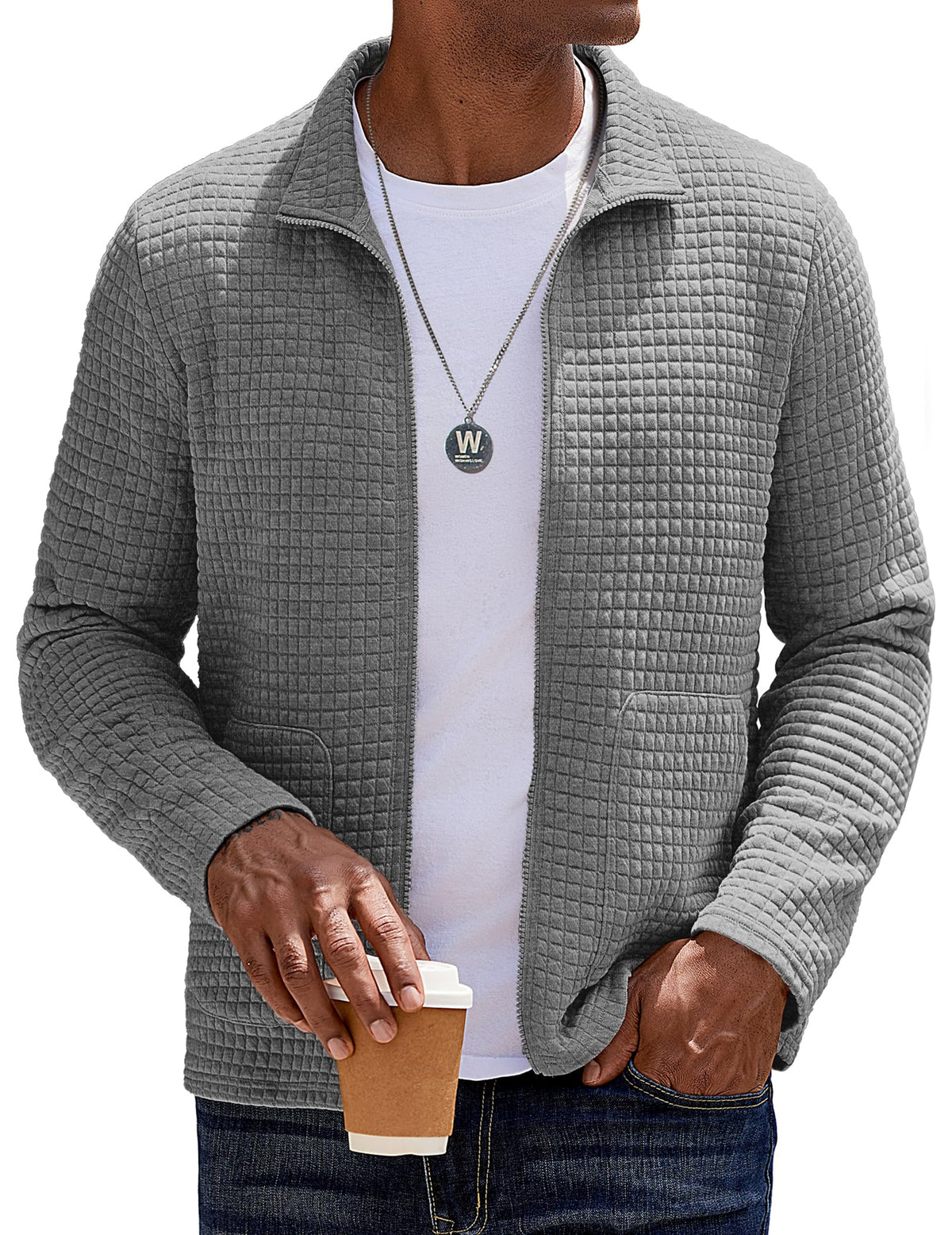 COOFANDY Men's Zip Waffle Jacket