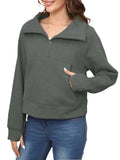 Fuzzy Quarter Zip Women's Sweater - Thumbhole Design in Green
