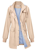 PITINAN Rain Coats for Women Lightweight Rain Jackets Women with Striped Lined Waterproof Jackets For Women for Rainy Days Khaki S