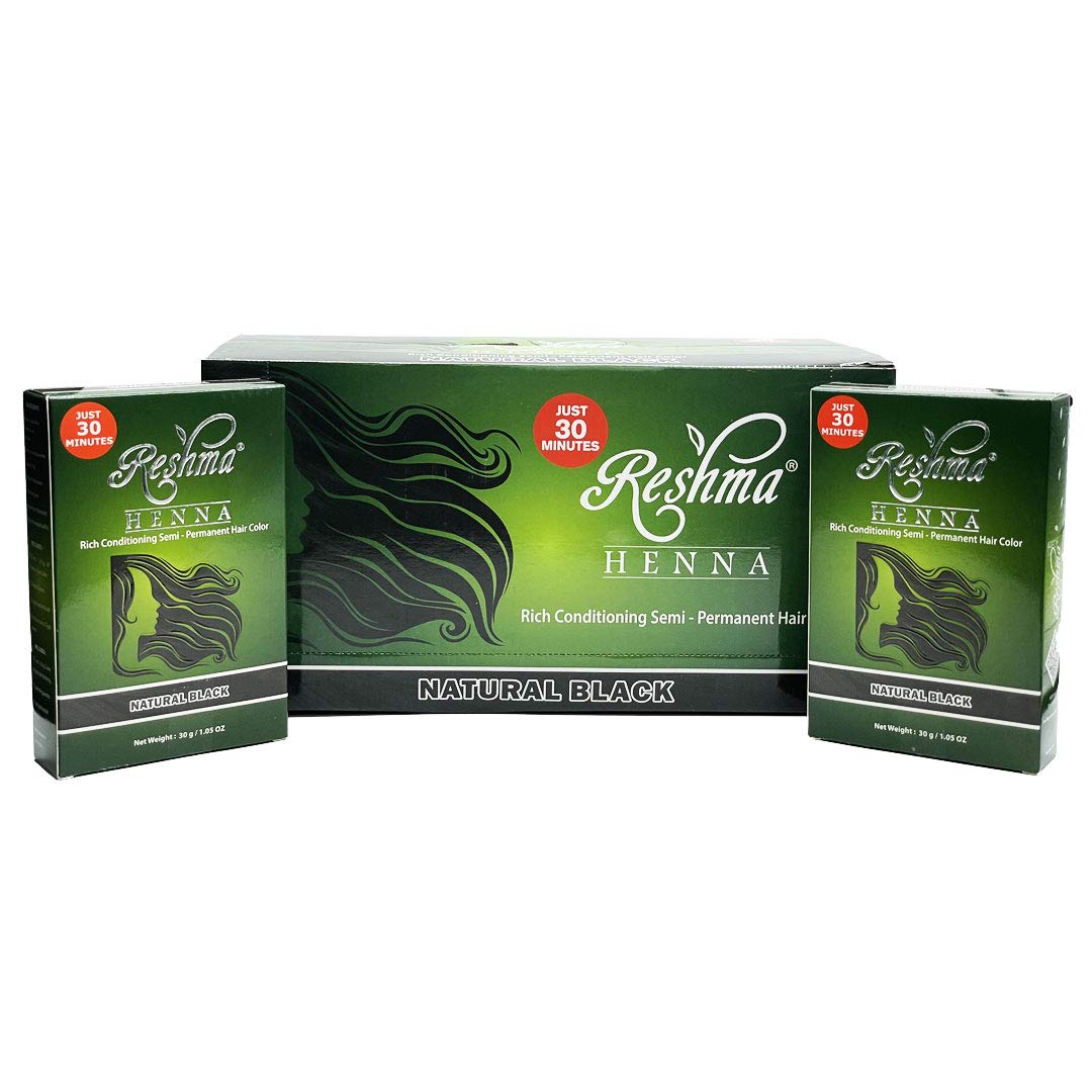 Reshma Herbal 30 Min Henna Hair Dye | Lush & Shiny Color | 100% Gray Coverage | Ayurvedic Hair Care (Black, Pack of 12)