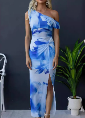 Asymmetrical Neckline Fishtail Dress