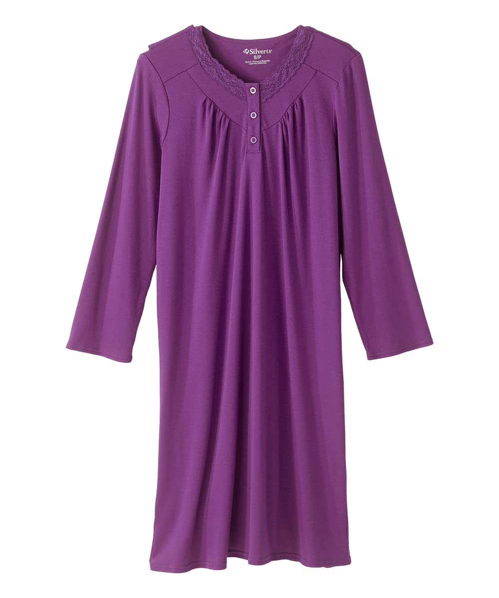Silverts Adaptive Clothing Women Hospital Gowns for Women Hospital Gown Post Surgery Clothing for Women Sleep Gown Night Gowns for Elderly Women Patient Gown - Eggplant SMA