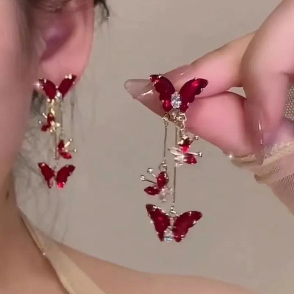 Chic Red Butterfly Drop Earrings