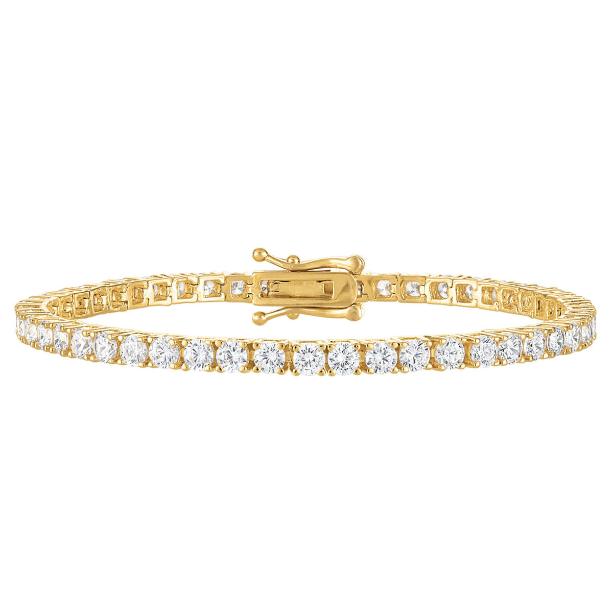 KISPER 24K White Gold Plated Tennis Bracelet 3mm 4mm Cubic Zirconia Simulated Diamond Classic Tennis Bracelet Sizes 6.5-7.5 Inch (3mm Yellow Gold 6.5 inches)