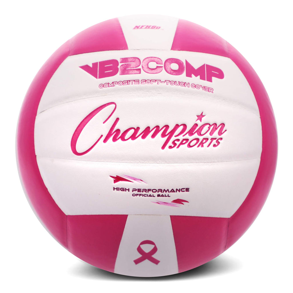 Champion Sports VB Pro Comp Series Indoor Volleyball Official Size - Durable Soft-Touch Volleyballs with Composite Synthetic Leather Cover - Premium Volleyball Equipment and Gear - Pink/White