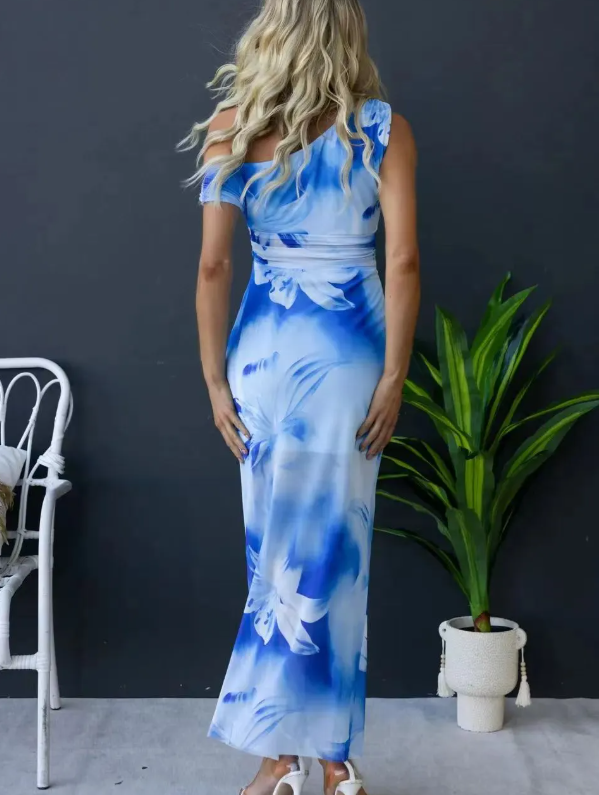 Asymmetrical Neckline Fishtail Dress
